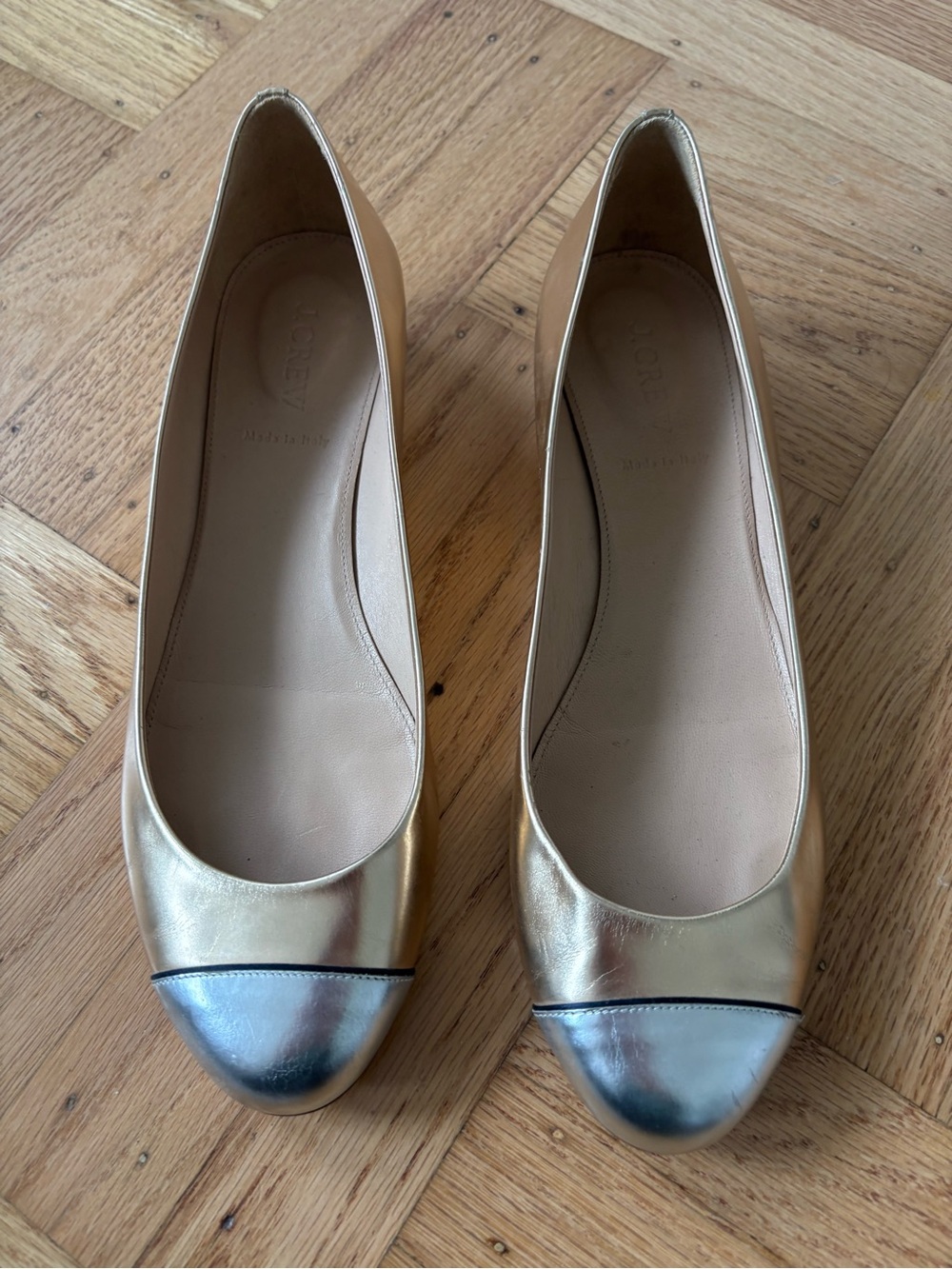 J. crew Metallic Gold Cap-Toe Ballet Flats - Women's